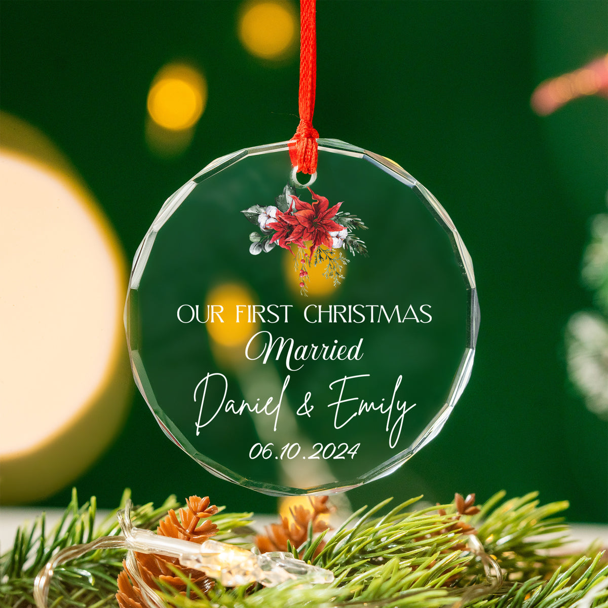 Personalized Wedding Date Glass Christmas Ornament, Anniversary Gift for Couple - image 3