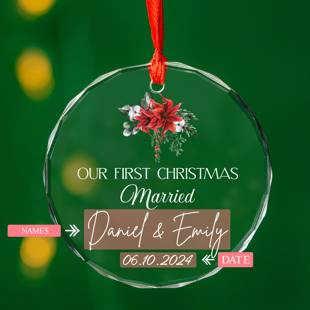 Personalized Wedding Date Glass Christmas Ornament, Anniversary Gift for Couple - image 8