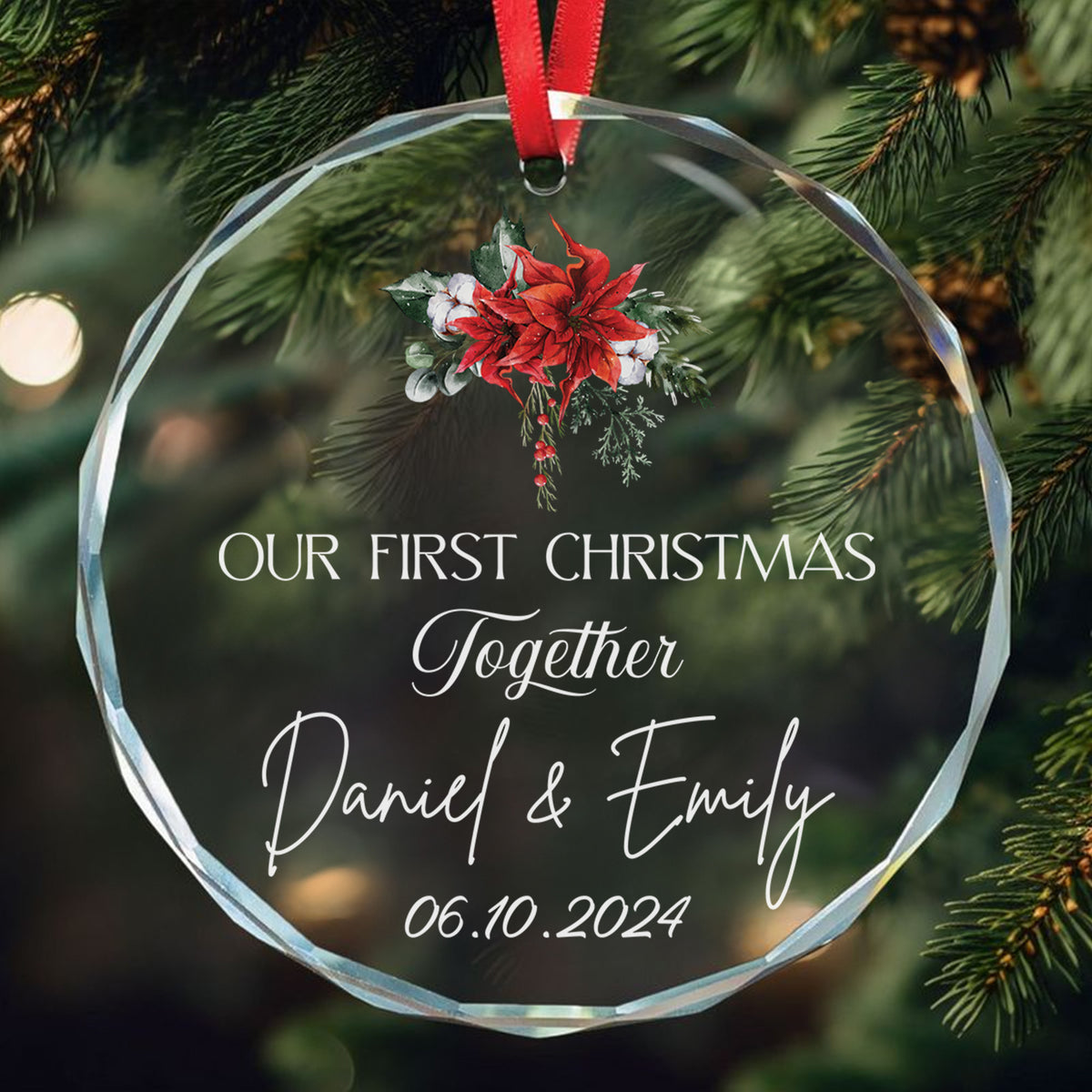 Personalized Wedding Date Glass Christmas Ornament, Anniversary Gift for Couple - image 14