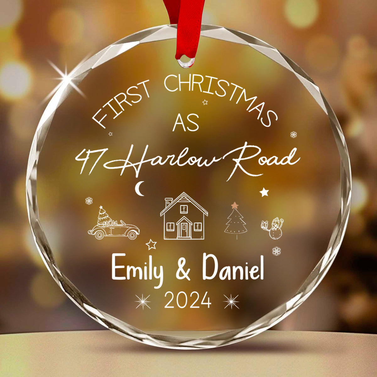 Personalized New Home Glass Christmas Ornament with Address, Realtor Client Gift