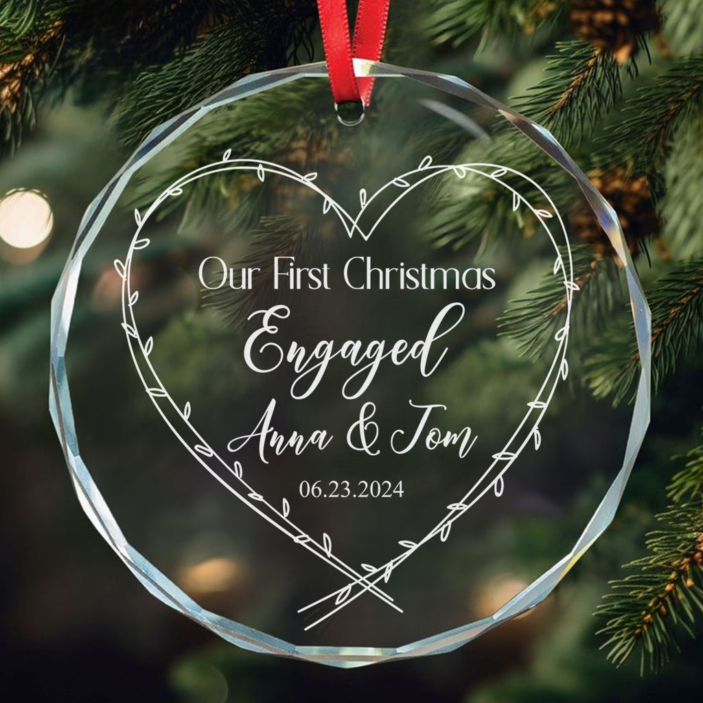 Personalized Heart First Christmas as Engaged Glass Ornament, Engagement Gift - image 2