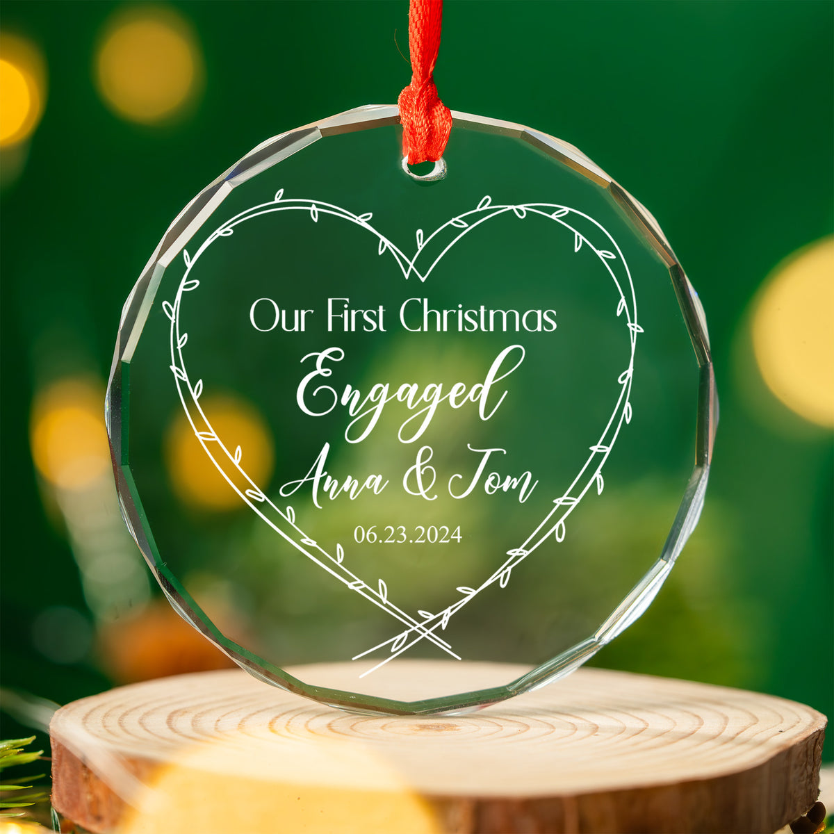 Personalized Heart First Christmas as Engaged Glass Ornament, Engagement Gift - image 4