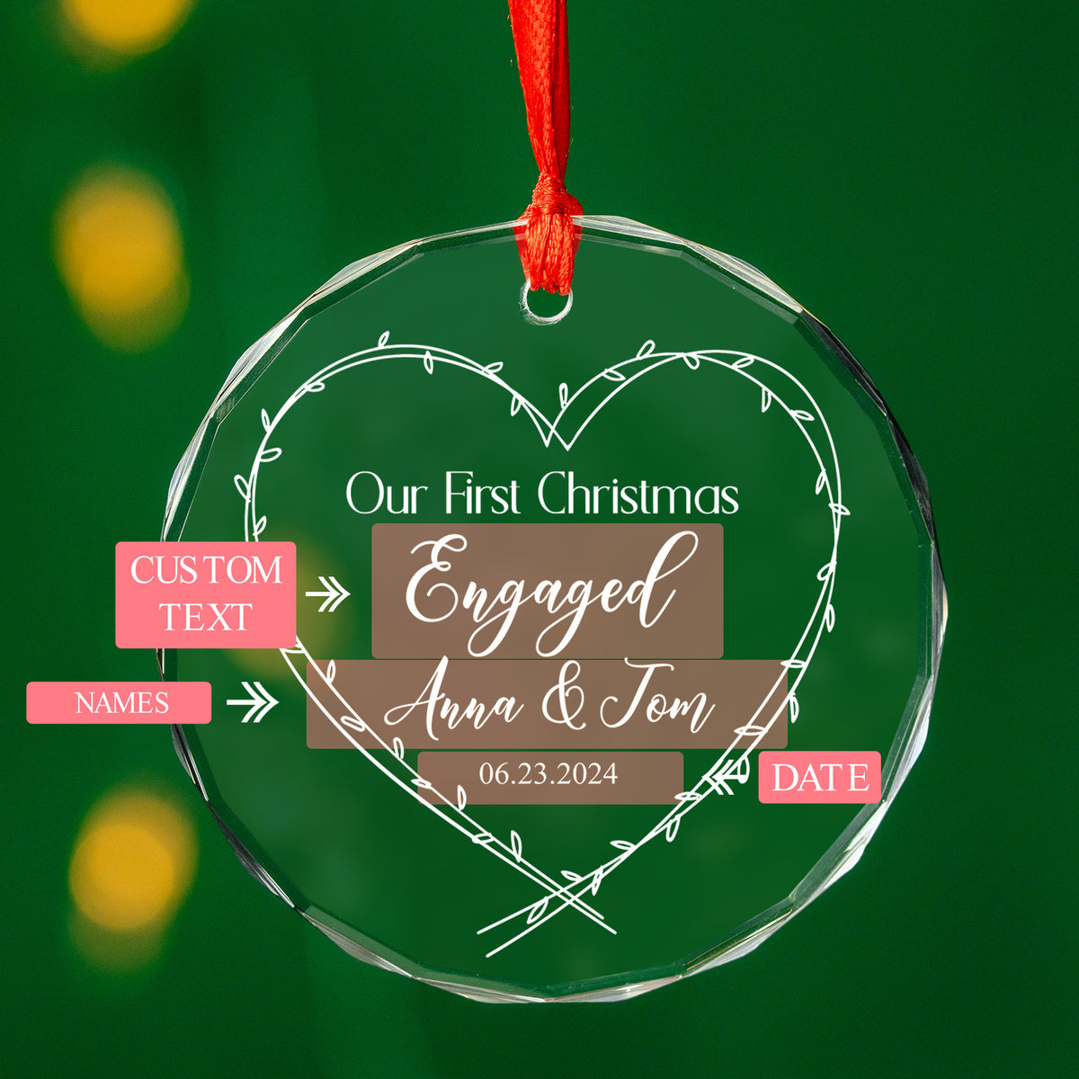 Personalized Heart First Christmas as Engaged Glass Ornament, Engagement Gift - image 8
