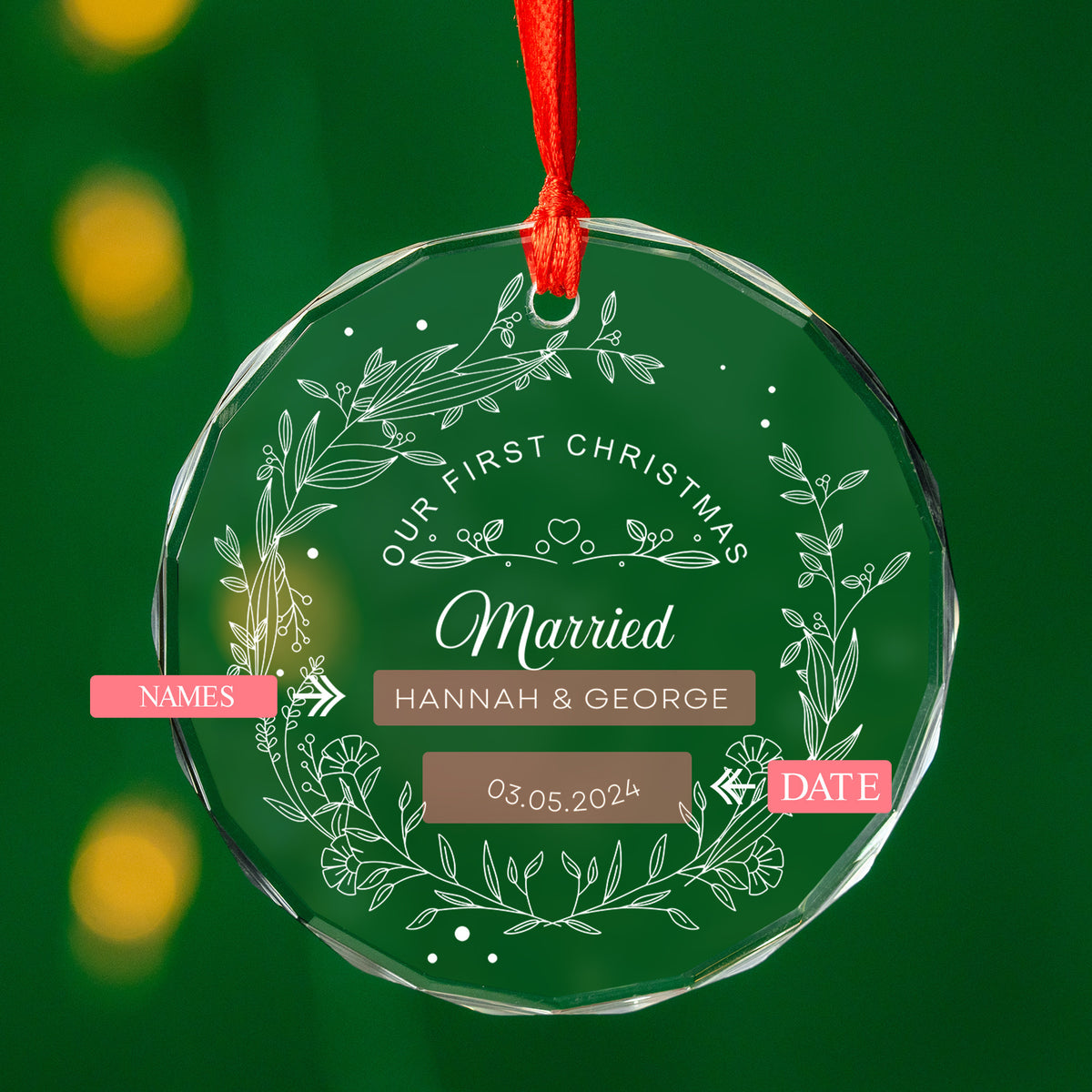 Personalized Newlywed Glass Christmas Ornament 2026, Married Engaged or Together Gift - image 8
