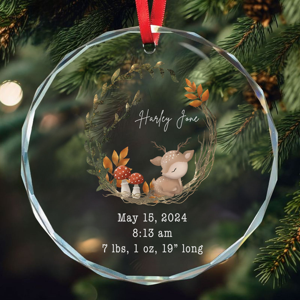 Personalized Reindeer Baby Stats Glass Christmas Ornament, New Baby Gift - image 4