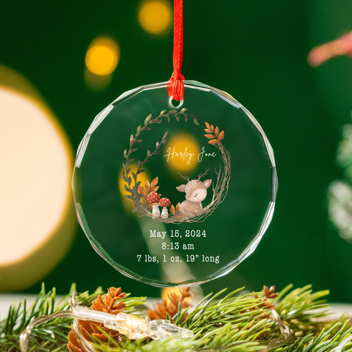 Personalized Reindeer Baby Stats Glass Christmas Ornament, New Baby Gift - image 5