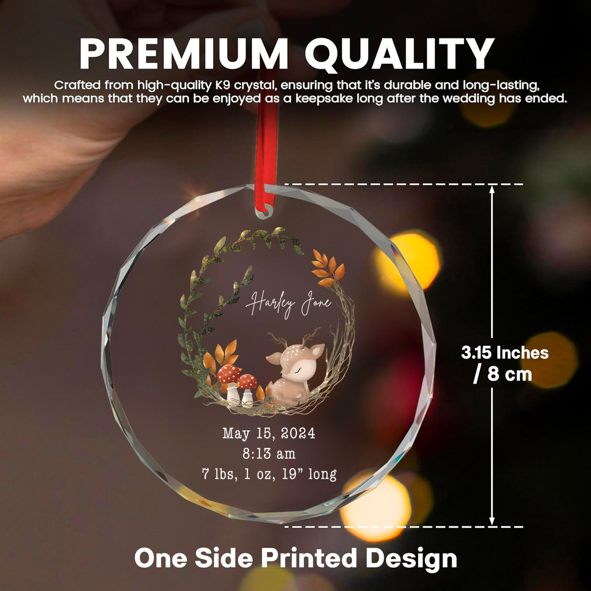 Personalized Reindeer Baby Stats Glass Christmas Ornament, New Baby Gift - image 2
