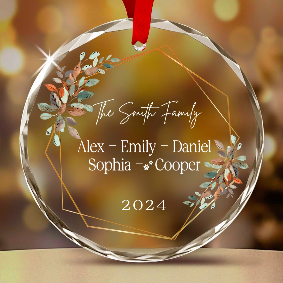 Personalized Grandkids Names Family Glass Christmas Ornament with Pet Names, Grandparent Gift
