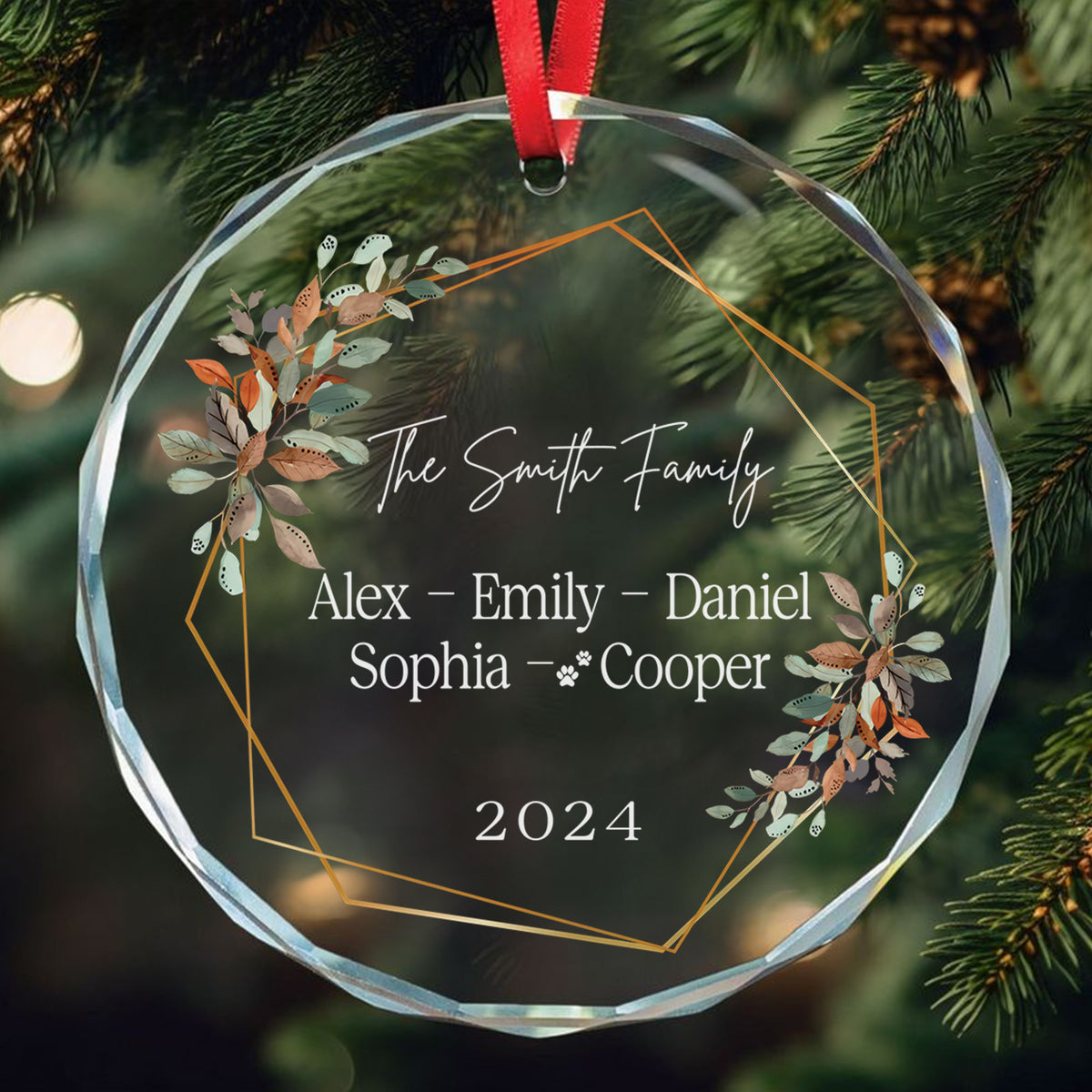 Personalized Grandkids Names Family Glass Christmas Ornament with Pet Names, Grandparent Gift - image 4