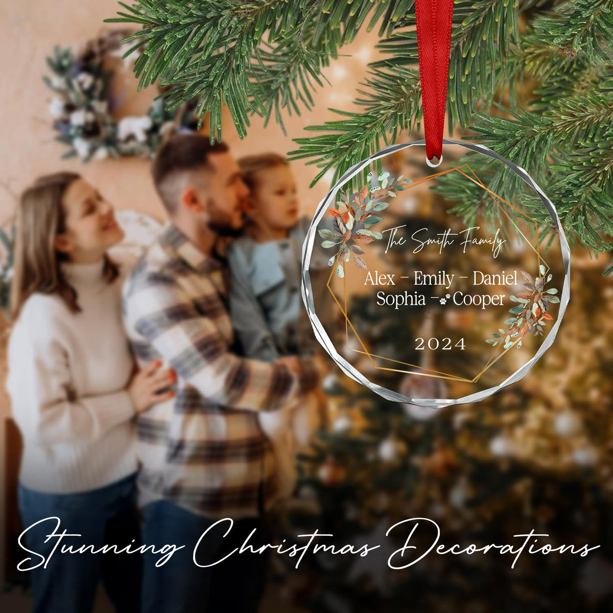 Personalized Grandkids Names Family Glass Christmas Ornament with Pet Names, Grandparent Gift - image 5