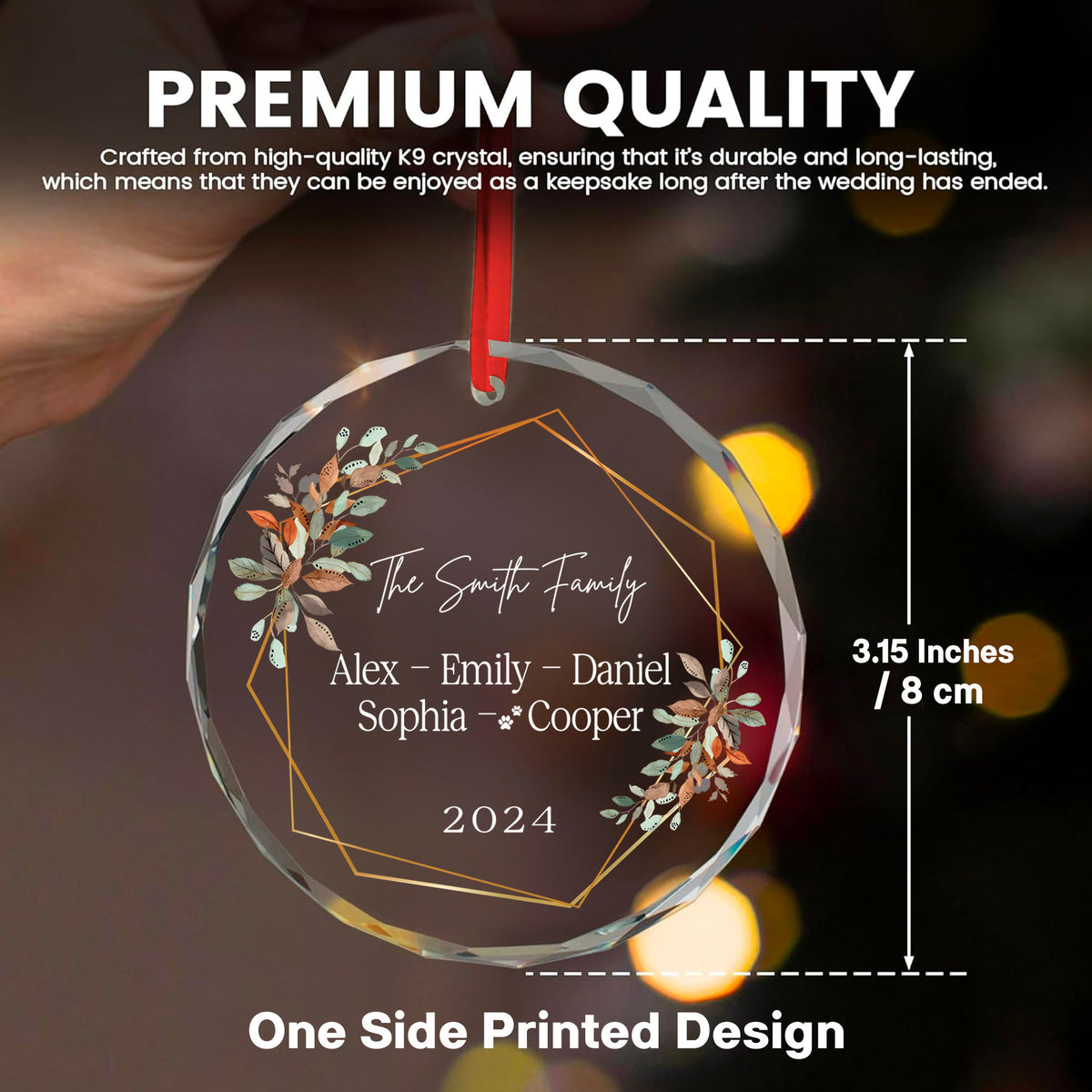 Personalized Grandkids Names Family Glass Christmas Ornament with Pet Names, Grandparent Gift - image 2