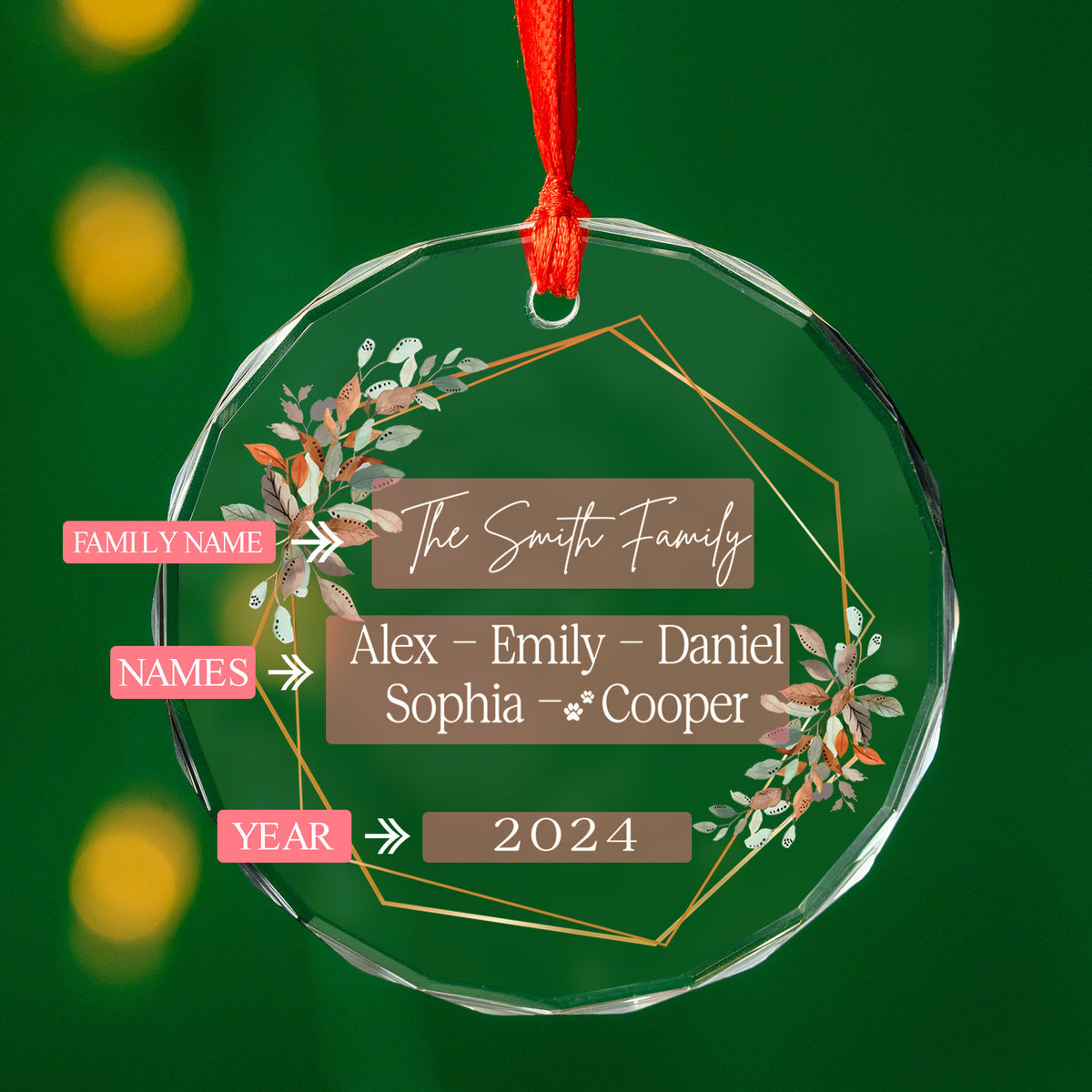 Personalized Grandkids Names Family Glass Christmas Ornament with Pet Names, Grandparent Gift - image 3