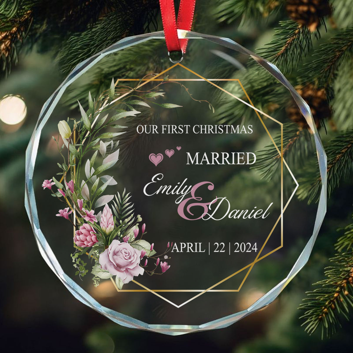 Personalized 1st Christmas Together Engaged Married Glass Ornament, Wedding Date Gift - image 5