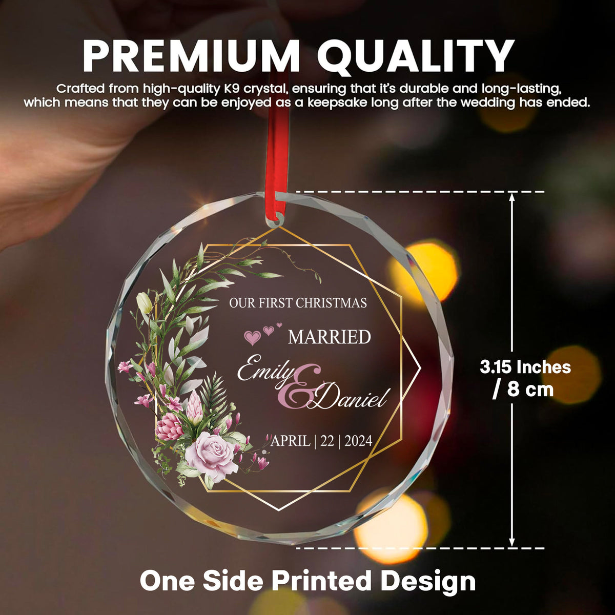 Personalized 1st Christmas Together Engaged Married Glass Ornament, Wedding Date Gift - image 4