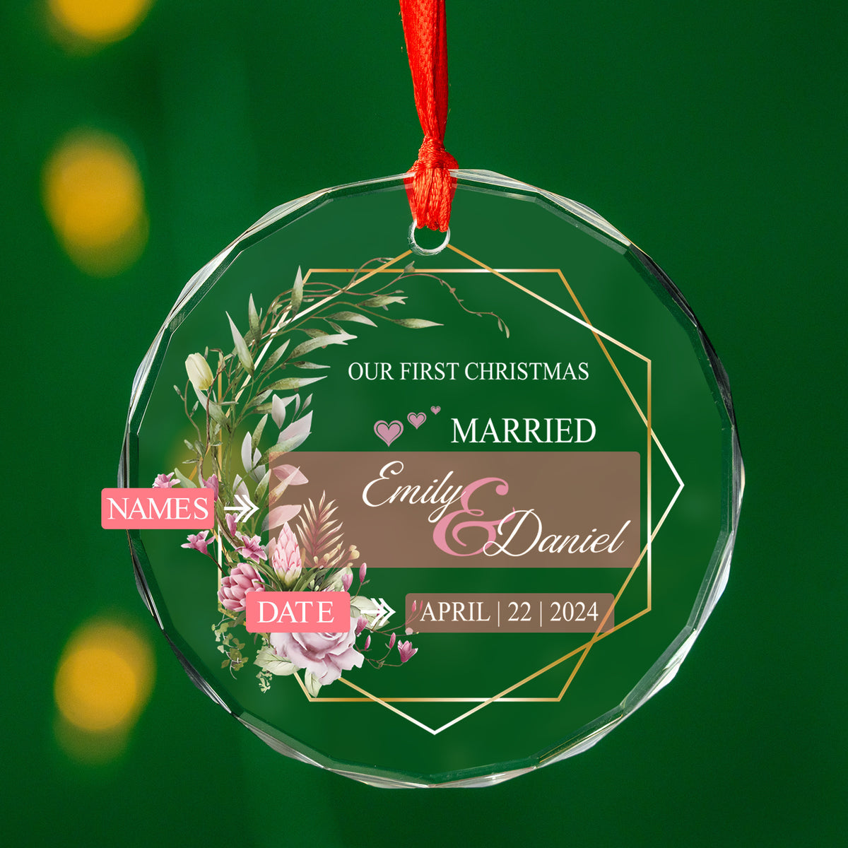 Personalized 1st Christmas Together Engaged Married Glass Ornament, Wedding Date Gift - image 3