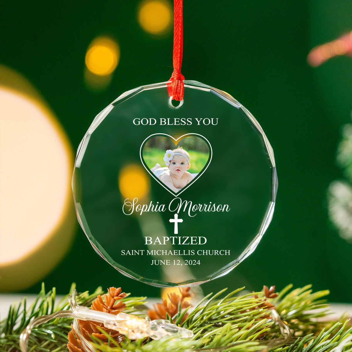 Personalized Baby's Baptism Glass Christmas Ornament with Church Name, Baptism Favor Gift - image 3