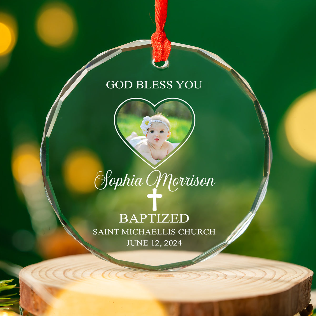 Personalized Baby's Baptism Glass Christmas Ornament with Church Name, Baptism Favor Gift - image 4