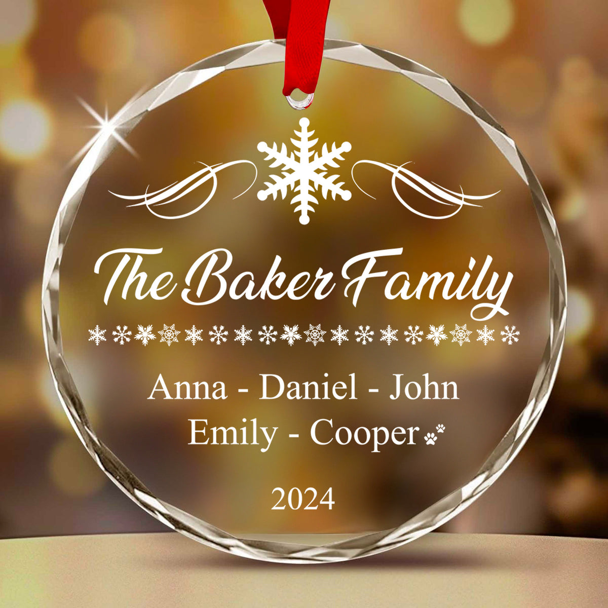 Personalized Family Members Glass Christmas Ornament, Family Name Gift