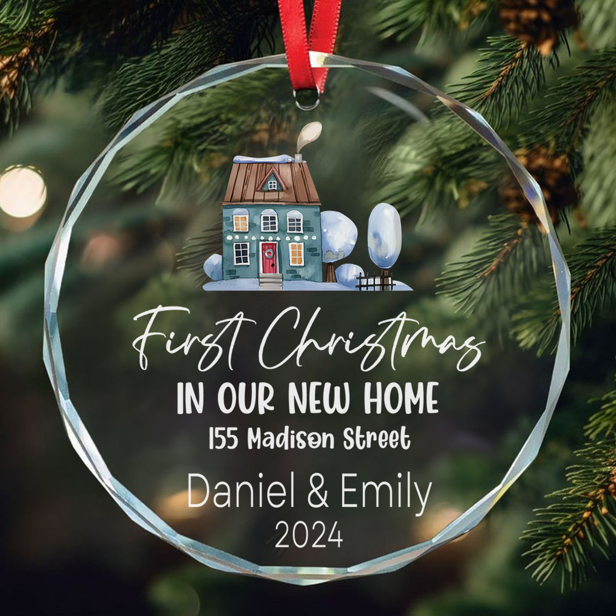 Personalized New Home Glass Christmas Ornament, Housewarming or Realtor Gift - image 2