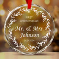 Personalized Mr and Mrs 1st Christmas Married Glass Ornament, Family Name and Date