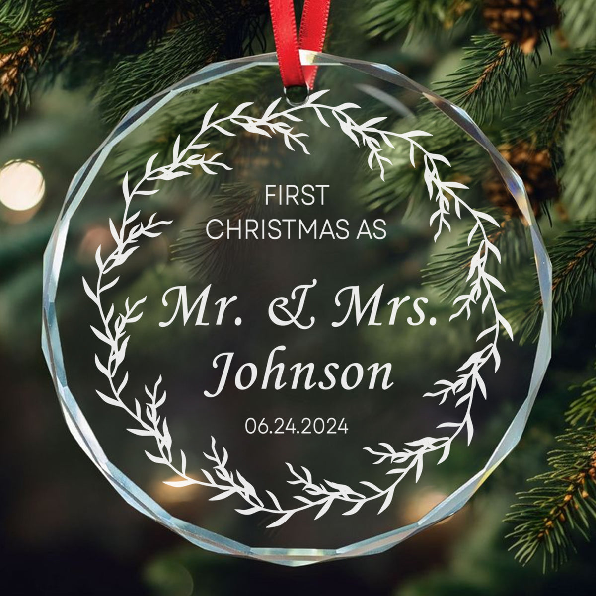 Personalized Mr and Mrs 1st Christmas Married Glass Ornament, Family Name and Date - image 2