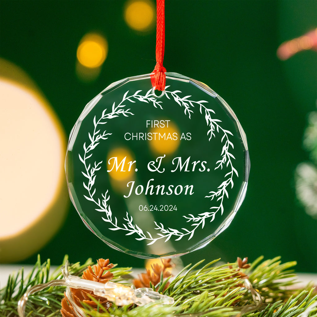 Personalized Mr and Mrs 1st Christmas Married Glass Ornament, Family Name and Date - image 3