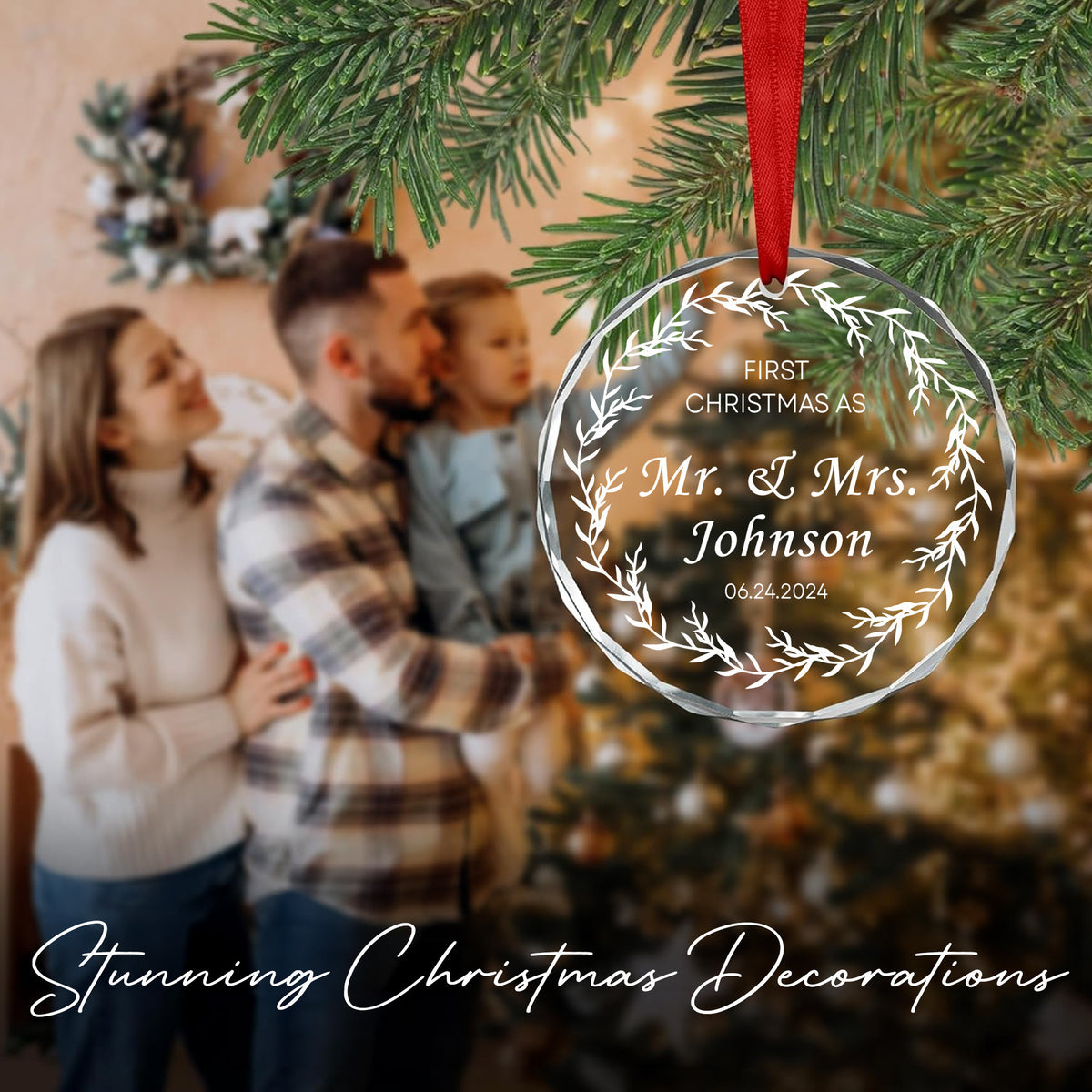 Personalized Mr and Mrs 1st Christmas Married Glass Ornament, Family Name and Date - image 6