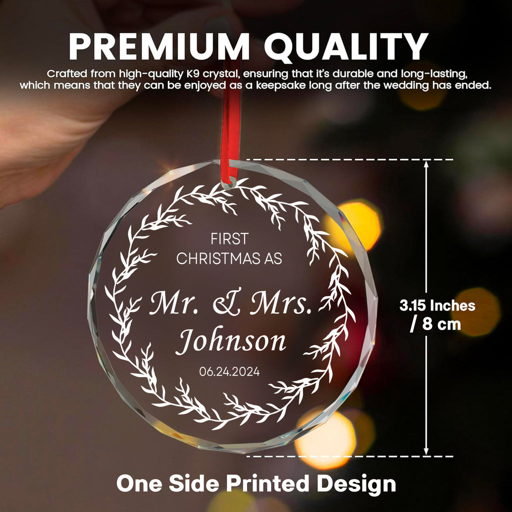 Personalized Mr and Mrs 1st Christmas Married Glass Ornament, Family Name and Date - image 7