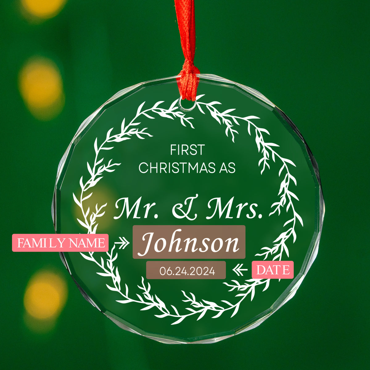 Personalized Mr and Mrs 1st Christmas Married Glass Ornament, Family Name and Date - image 8