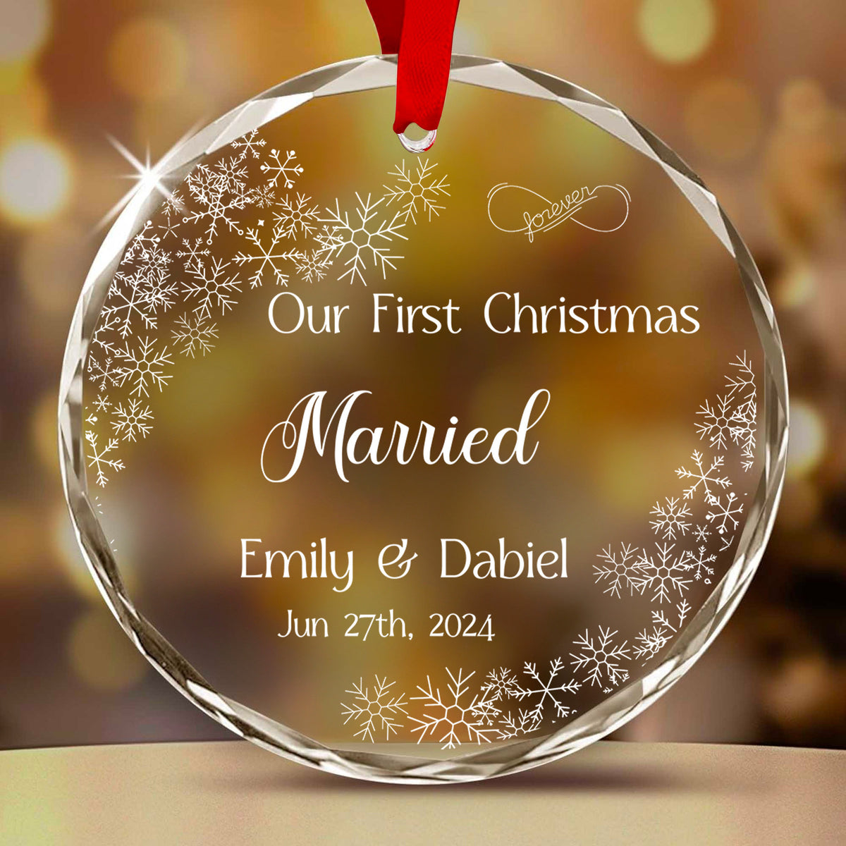 Personalized Snowflakes Together Engaged Married Glass Christmas Ornament, Couples Gift - image 4