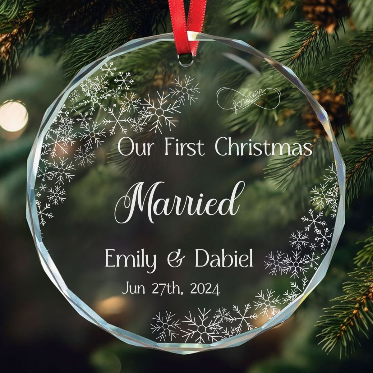 Personalized Snowflakes Together Engaged Married Glass Christmas Ornament, Couples Gift - image 6