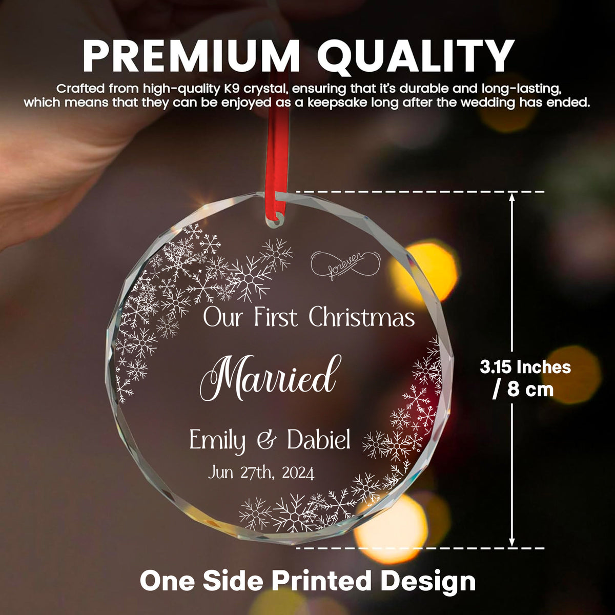 Personalized Snowflakes Together Engaged Married Glass Christmas Ornament, Couples Gift - image 3