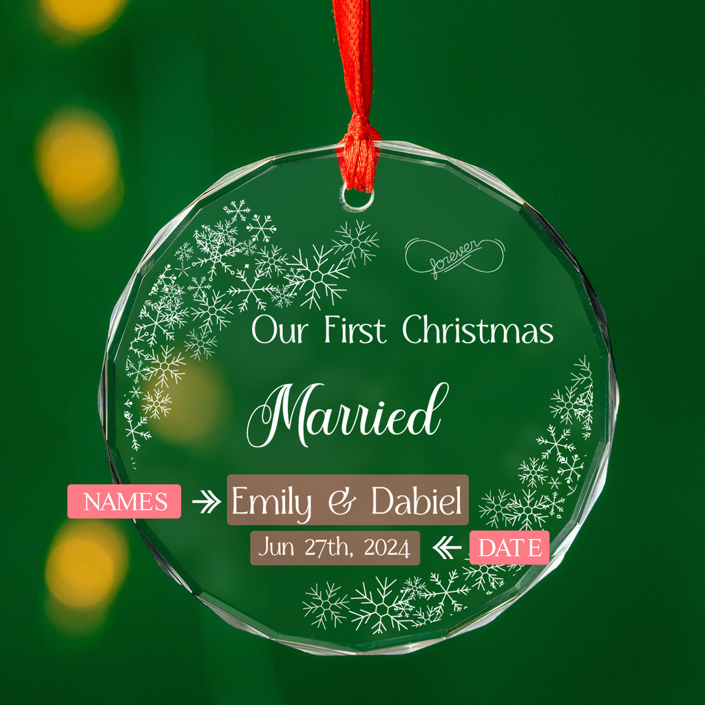 Personalized Snowflakes Together Engaged Married Glass Christmas Ornament, Couples Gift - image 2
