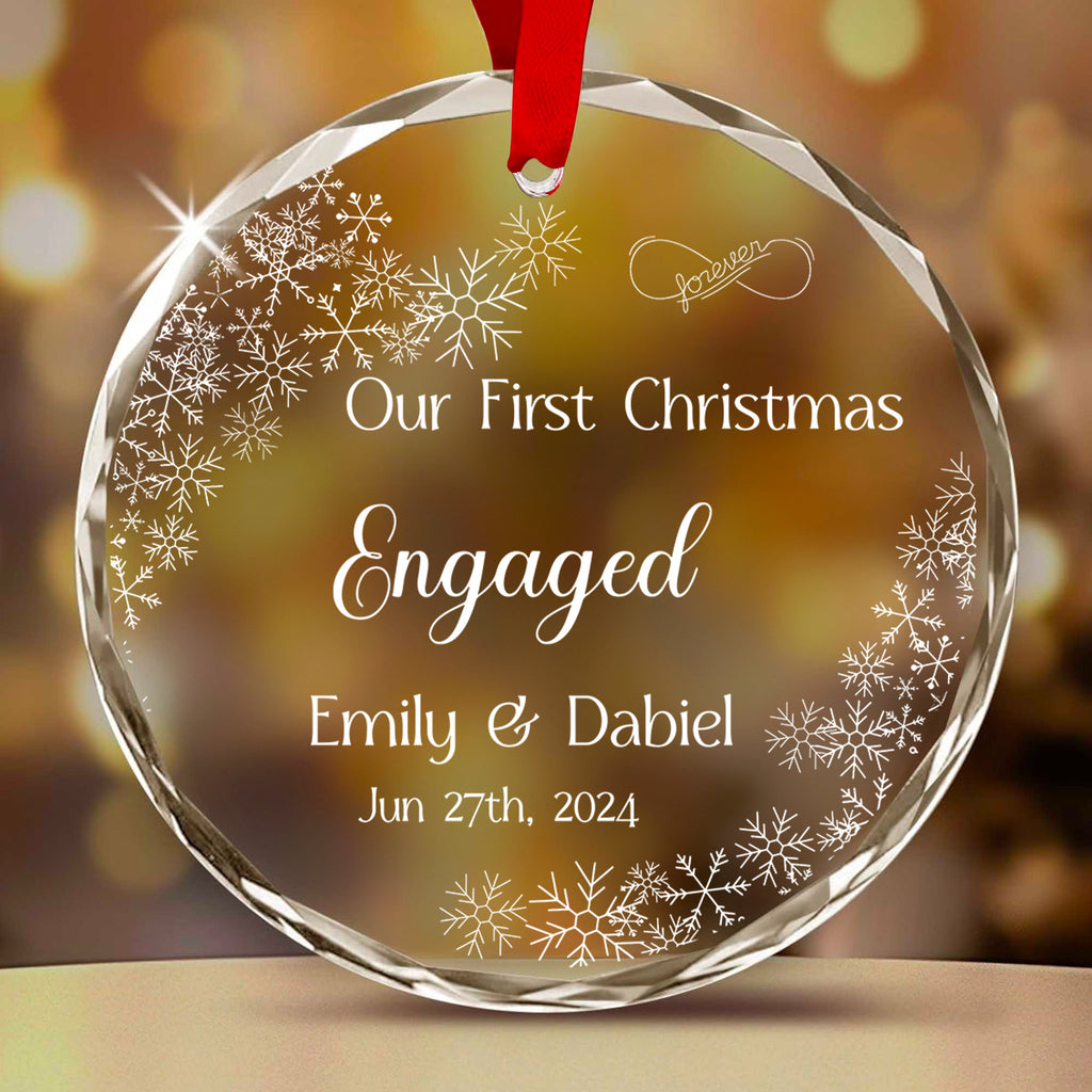 Personalized Snowflakes Together Engaged Married Glass Christmas Ornament, Couples Gift - image 7