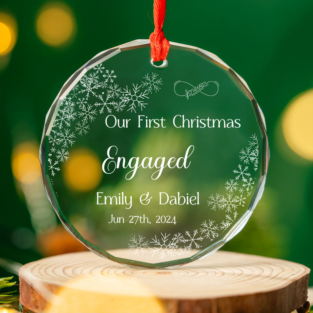 Personalized Snowflakes Together Engaged Married Glass Christmas Ornament, Couples Gift - image 8
