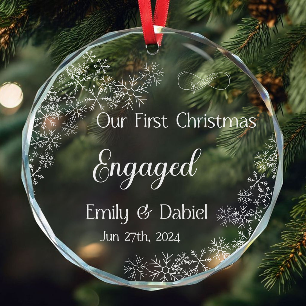 Personalized Snowflakes Together Engaged Married Glass Christmas Ornament, Couples Gift - image 9