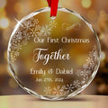 Personalized Snowflakes Together Engaged Married Glass Christmas Ornament, Couples Gift