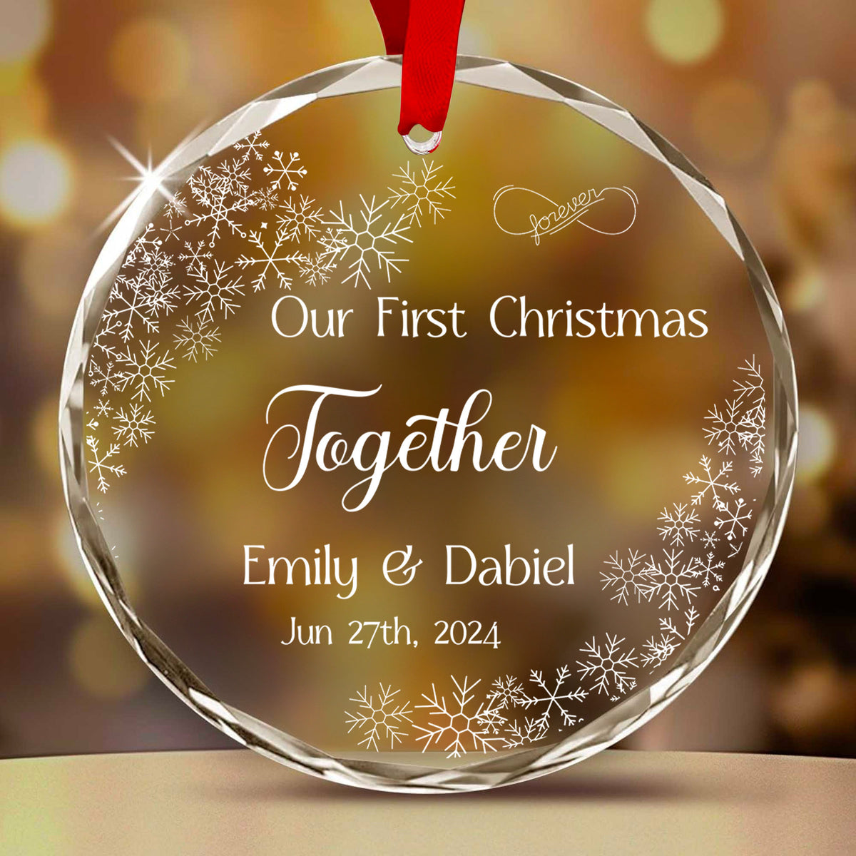Personalized Snowflakes Together Engaged Married Glass Christmas Ornament, Couples Gift