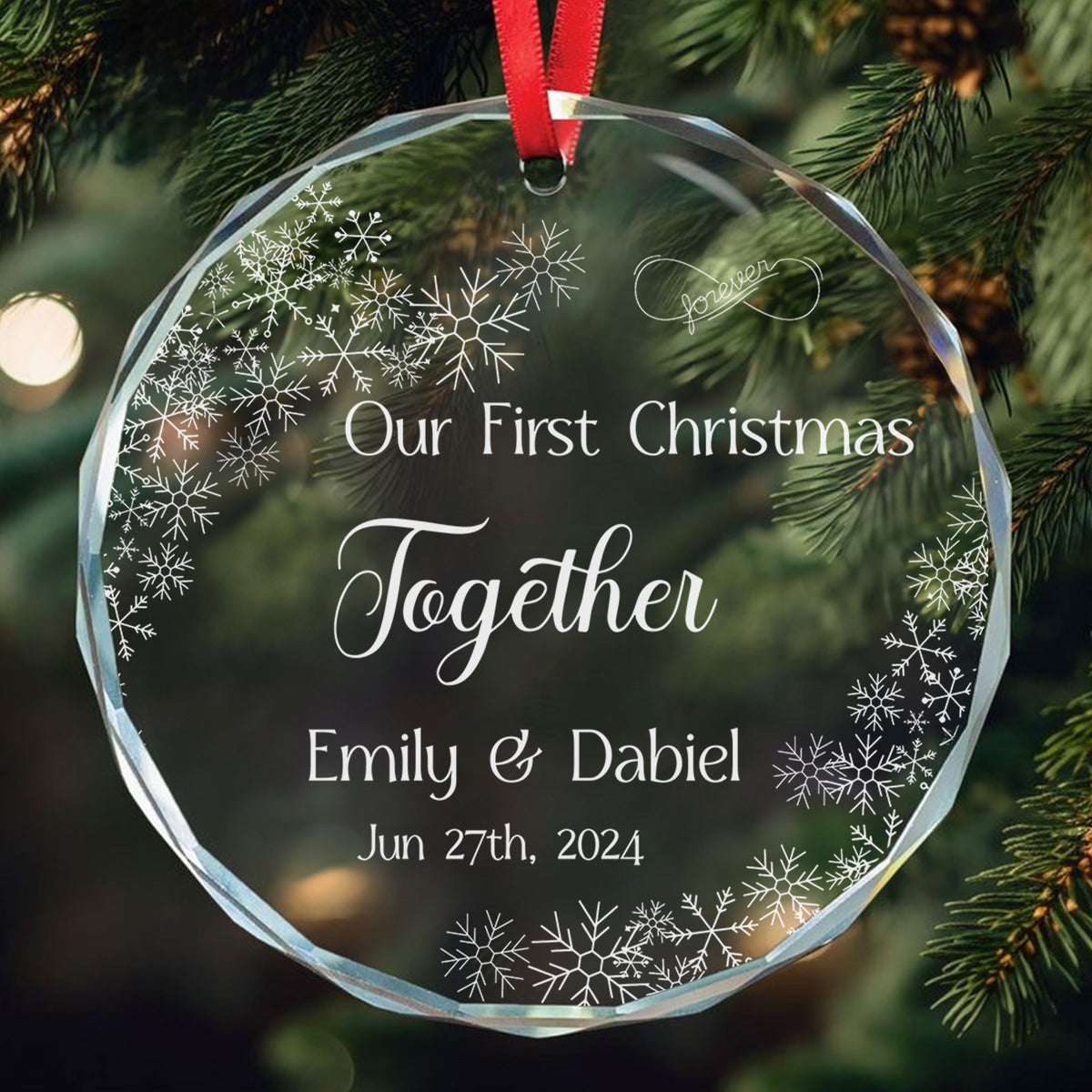Personalized Snowflakes Together Engaged Married Glass Christmas Ornament, Couples Gift - image 11