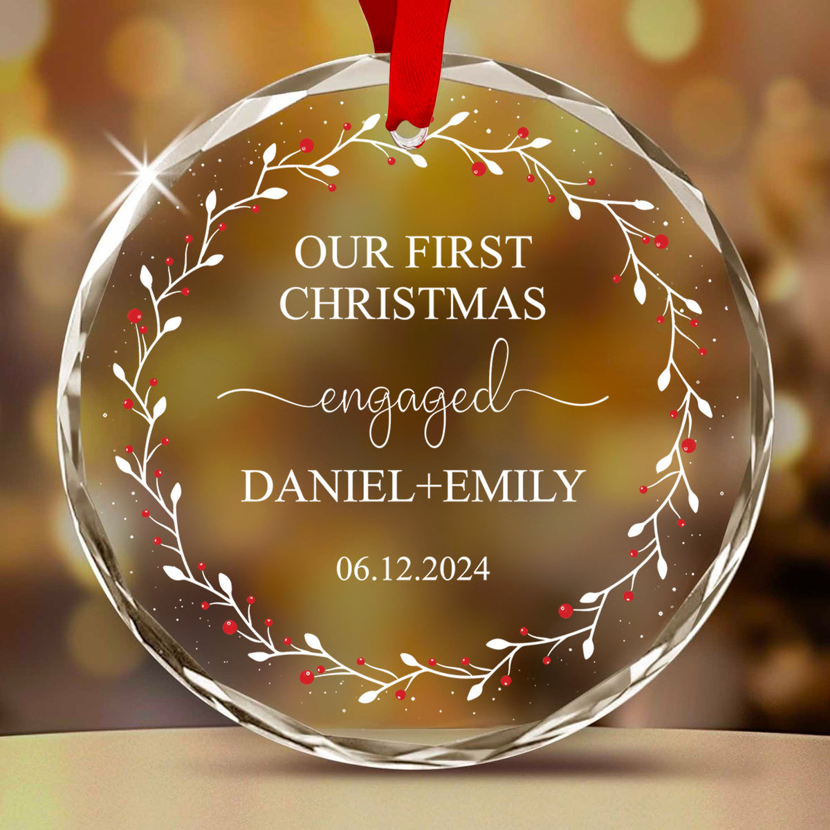 Personalized First Christmas Engaged Glass Ornament 2026, Engagement Gift
