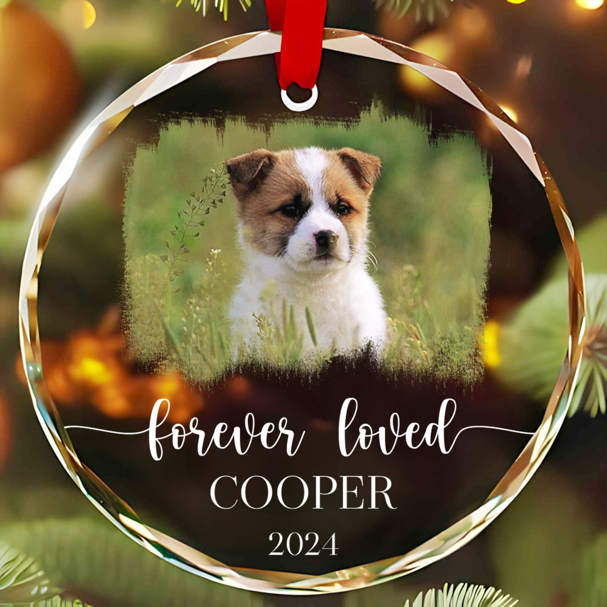 Personalized Forever Loved Dog Memorial Glass Christmas Ornament, Loss of Dog Gift
