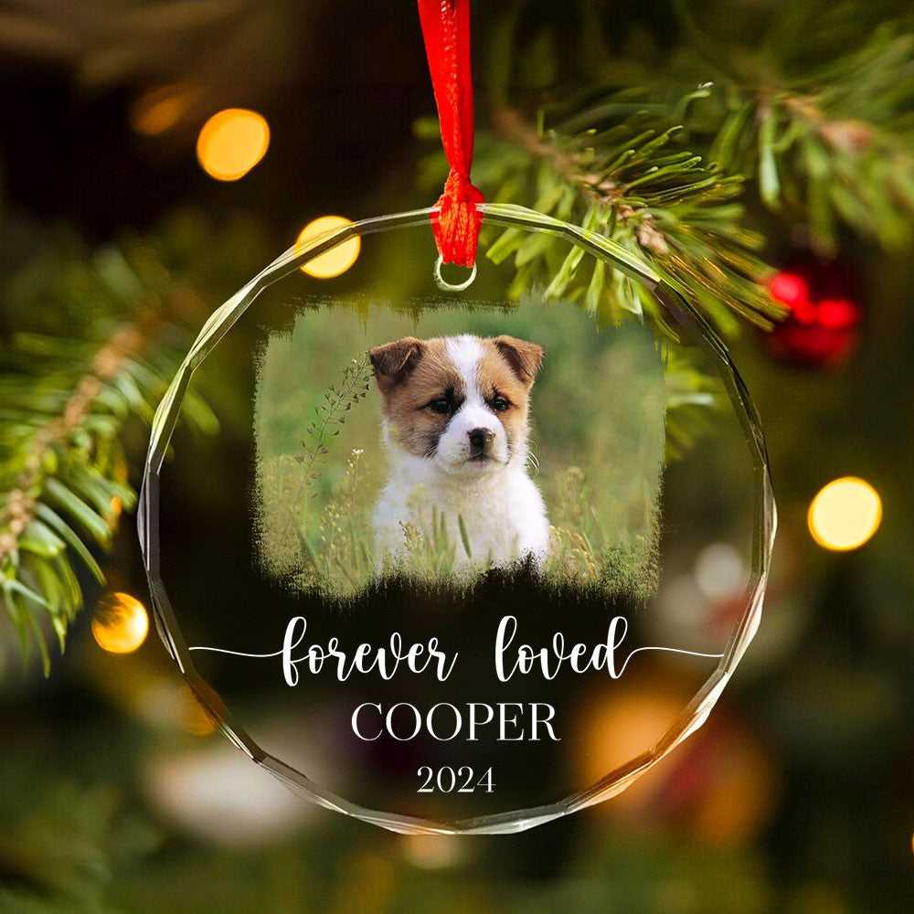Personalized Forever Loved Dog Memorial Glass Christmas Ornament, Loss of Dog Gift - image 2