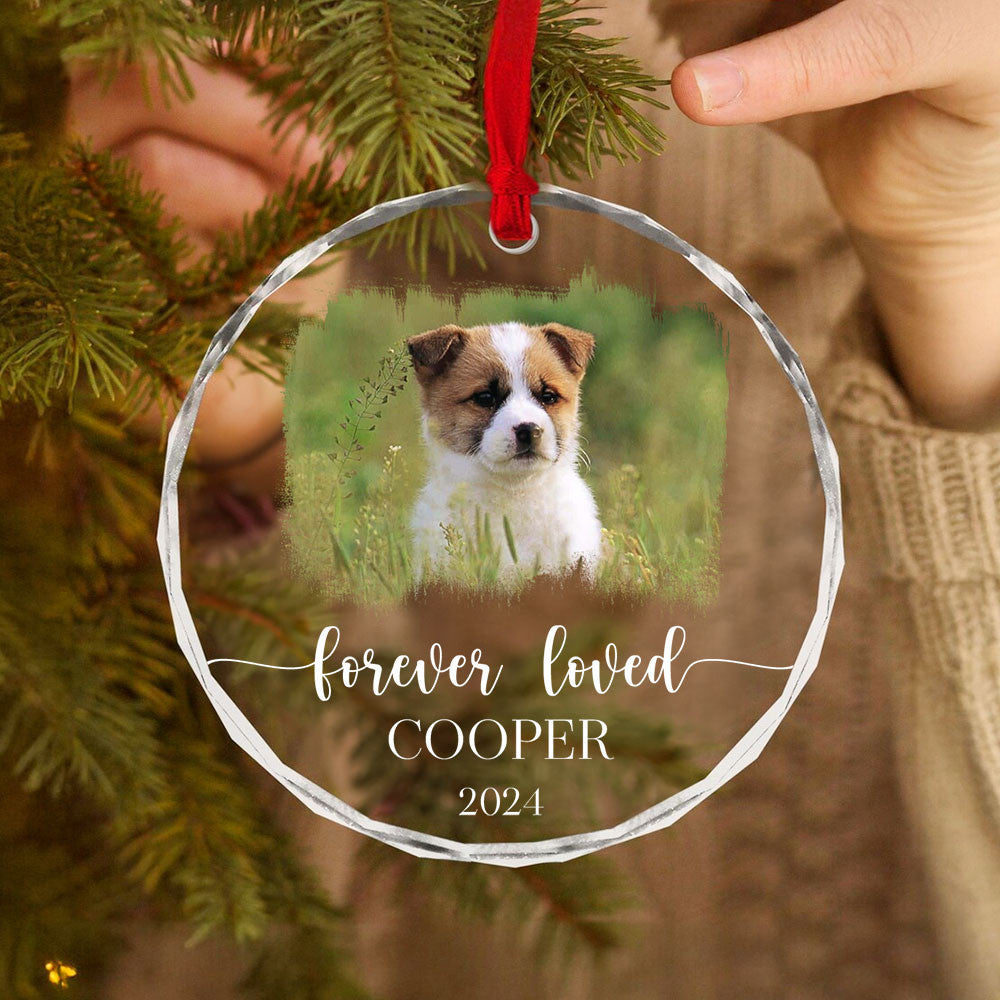 Personalized Forever Loved Dog Memorial Glass Christmas Ornament, Loss of Dog Gift - image 3