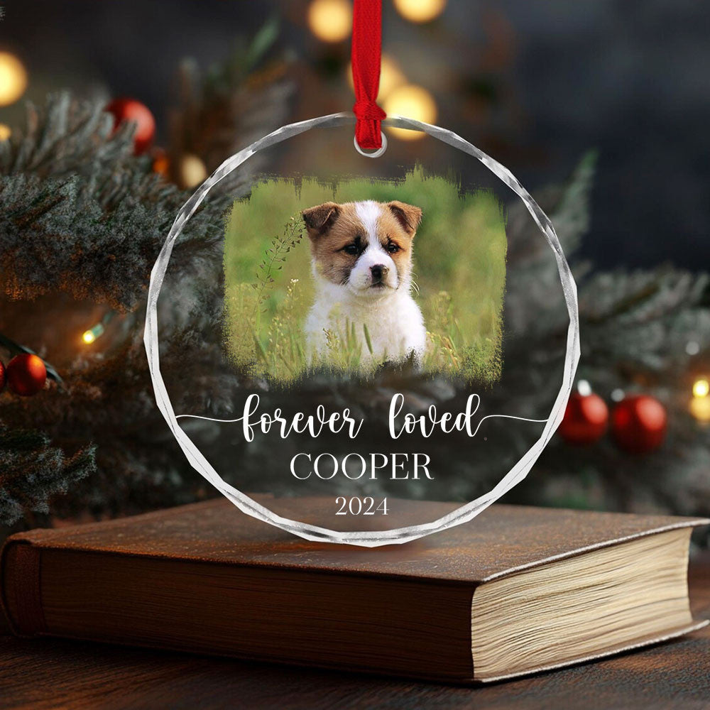 Personalized Forever Loved Dog Memorial Glass Christmas Ornament, Loss of Dog Gift - image 5