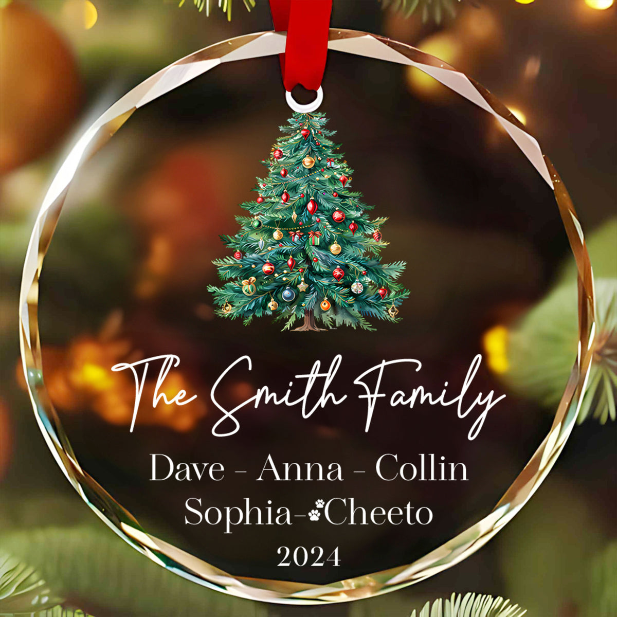 Personalized Clear Glass Family Christmas Ornament 2026, Family Names Gift