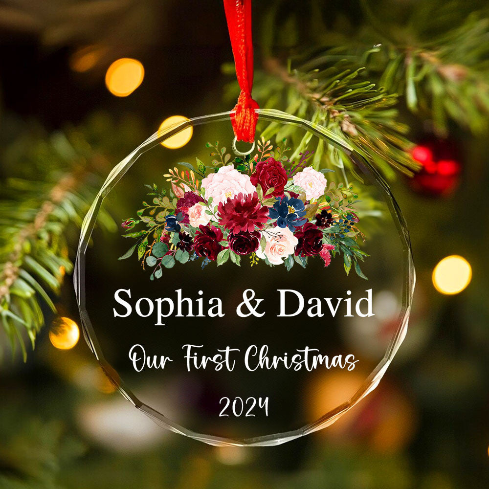 Personalized First Home Glass Christmas Ornament, Engagement Party Gift