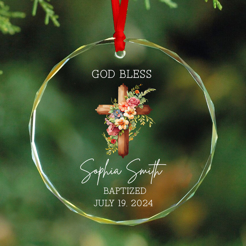 Personalized God Bless Baptism Glass Christmas Ornament, Baby Dedication Gift - image 2