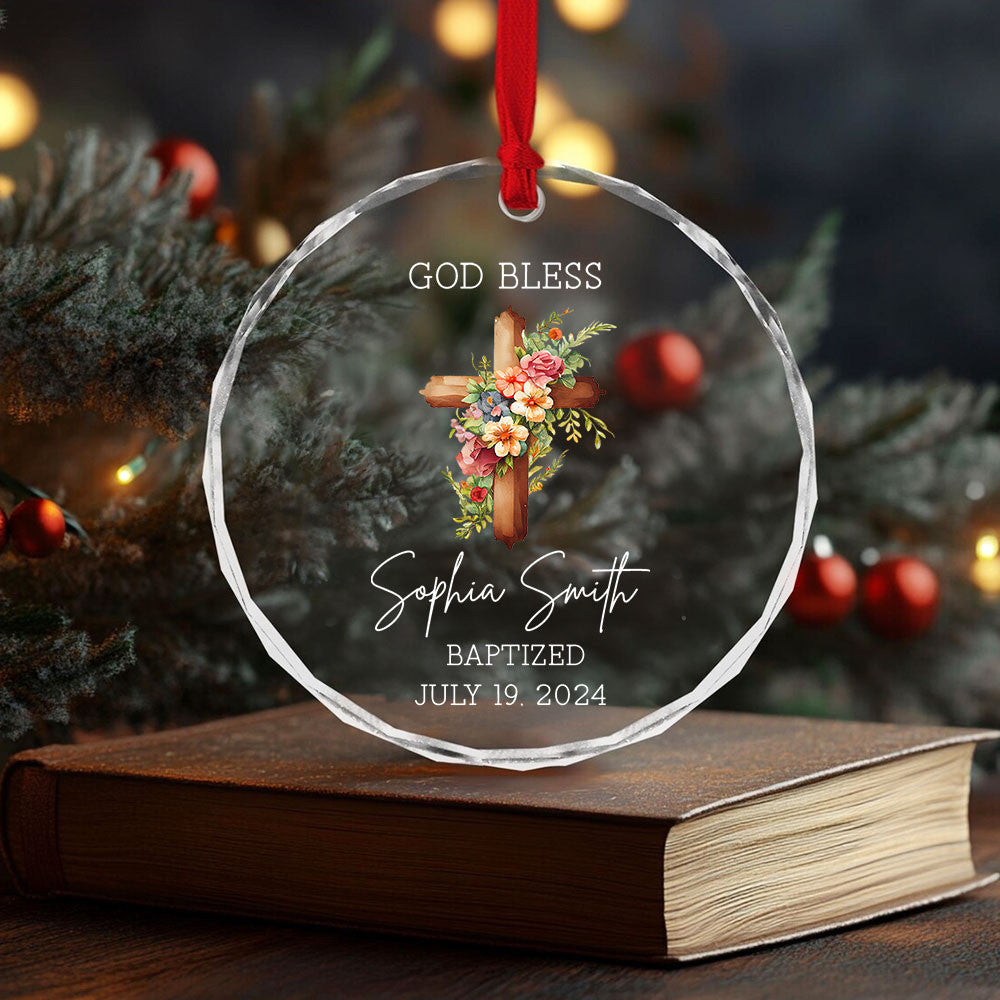 Personalized God Bless Baptism Glass Christmas Ornament, Baby Dedication Gift - image 3