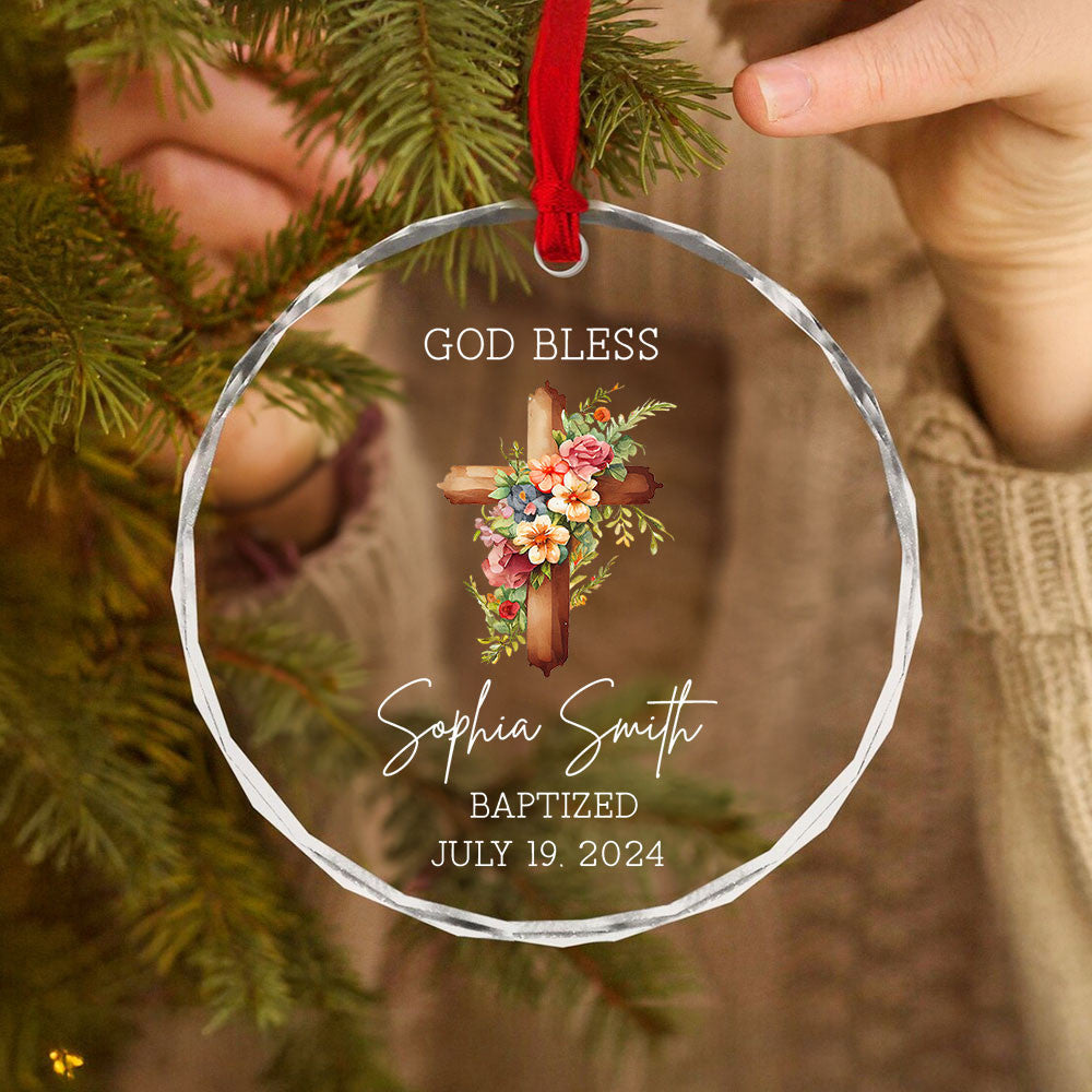 Personalized God Bless Baptism Glass Christmas Ornament, Baby Dedication Gift - image 4