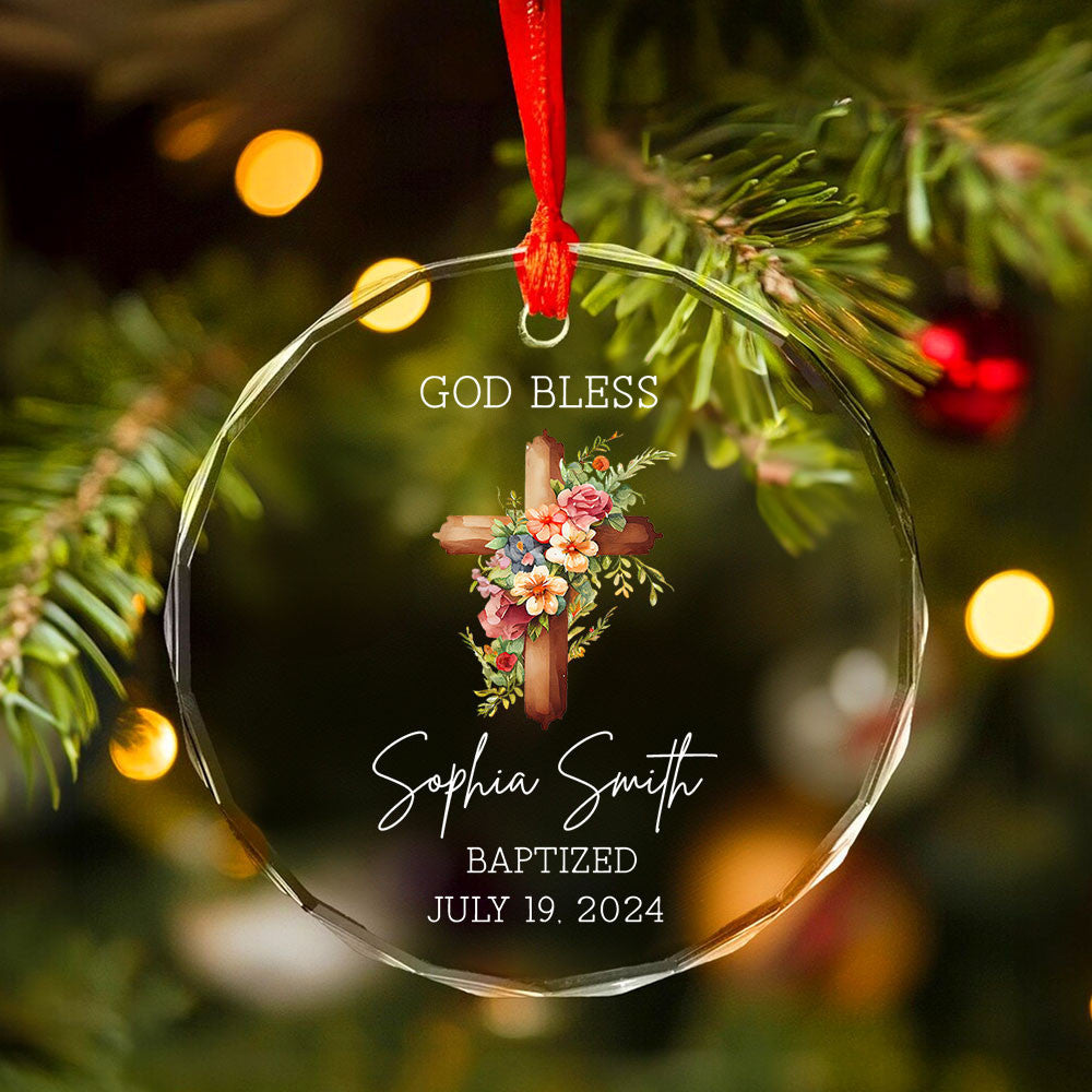 Personalized God Bless Baptism Glass Christmas Ornament, Baby Dedication Gift - image 5